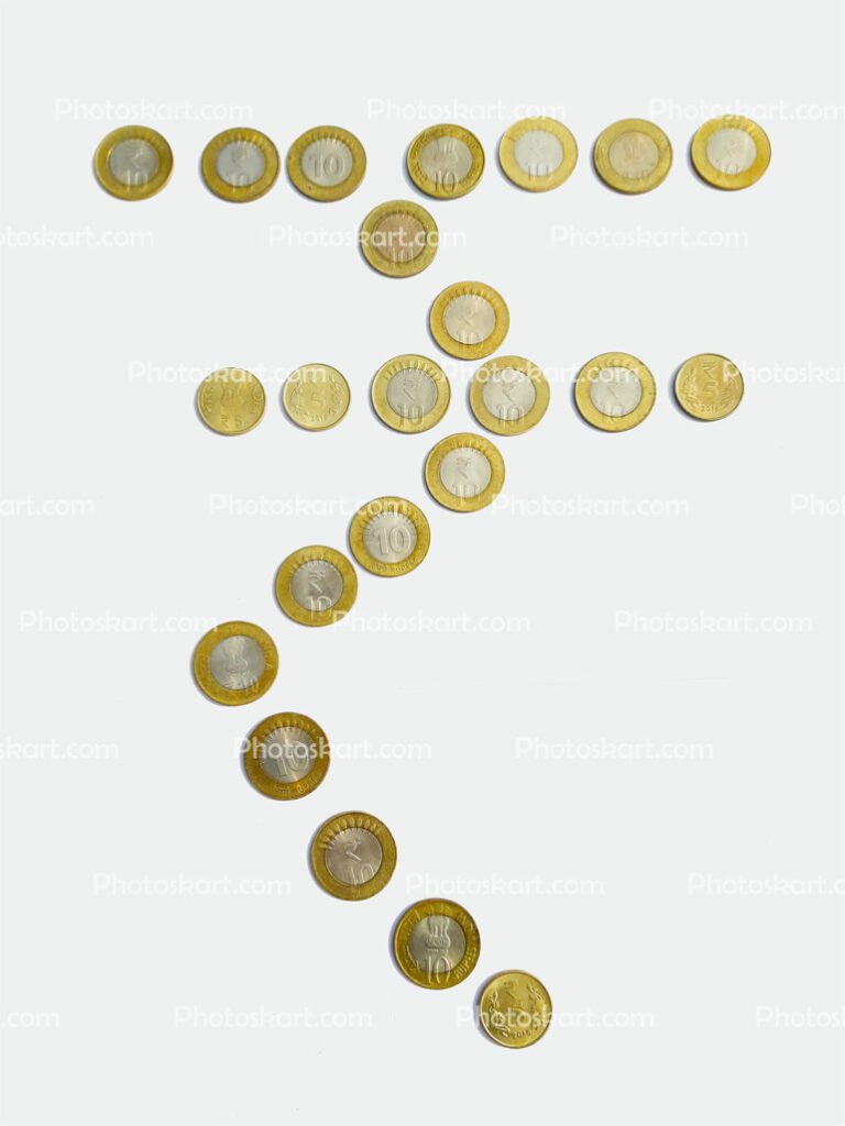 Indian Rupee Symbol Formed By Coins