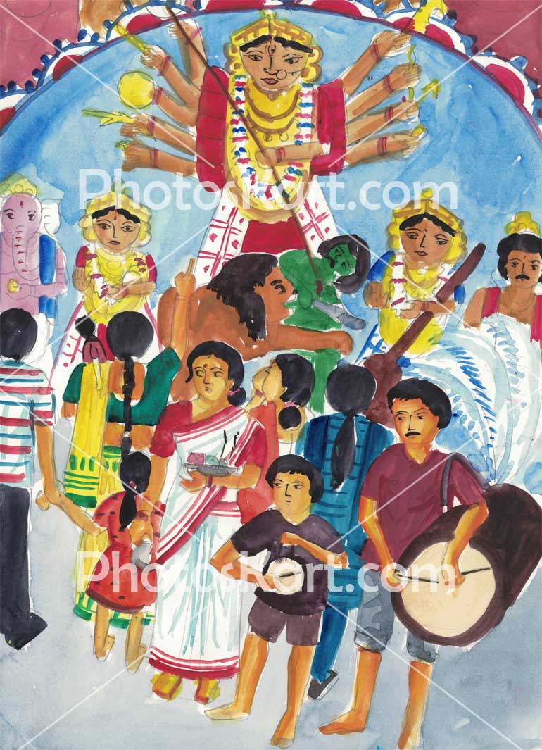 easy drawing of durga maa for kids - Clip Art Library