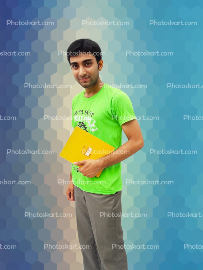 , A Indian Smart College Student Standing With Green T Shirt