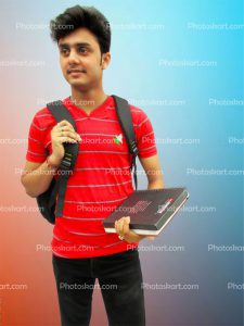 a-student-standing-with-red-t-shirt-and-books