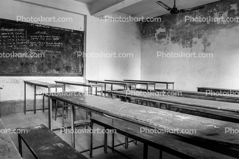 Black And White Empty Classroom