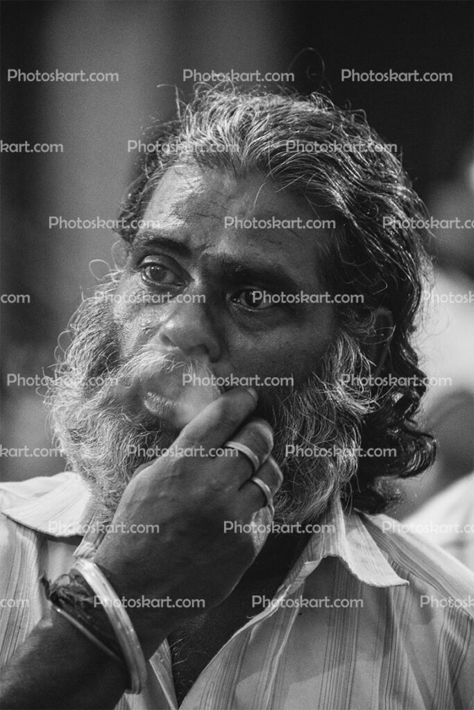 Indian Old Man Leave Smoke Portrait