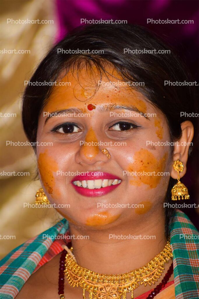 The Portrait Of Indian Bride With Haldi