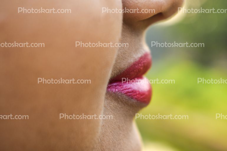 Smiley Side Face With Pink Lipstick Of Indian Woman