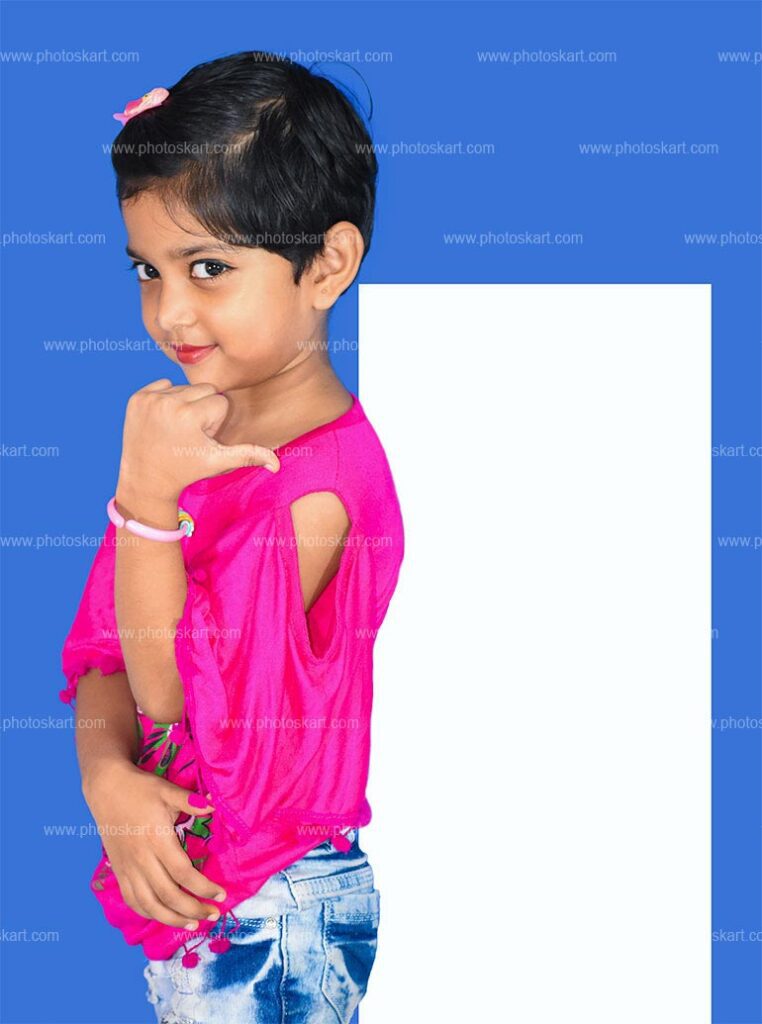 Little Indian Girl Indicate On Blank Banner