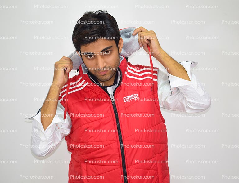 Stylish Indian Smart Boy With Red Half Pullover