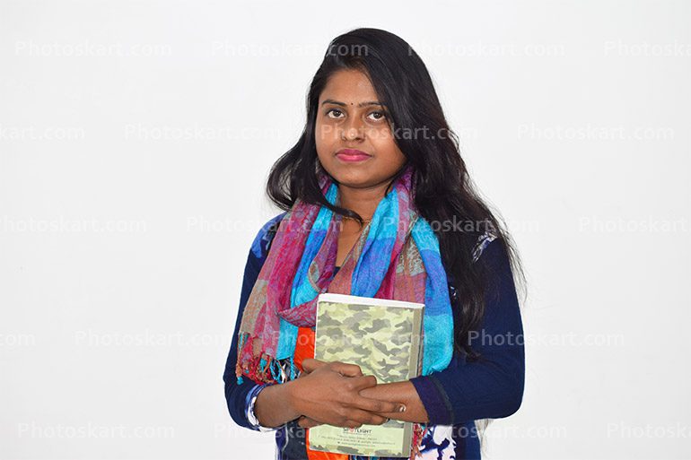 Indian Female College Student Standing With Note Book