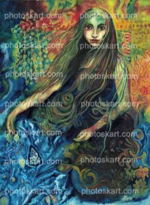 a drawing of artistic girl by water color