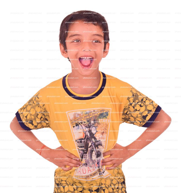 A Indian Child With Laughing Face With Yellow Tshirt