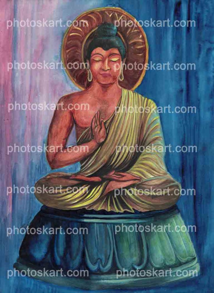 A Portrait Painting Of Colourful Buddha Statue