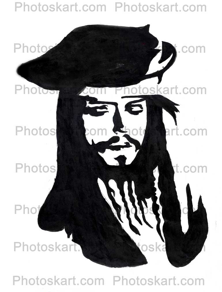 A5 + Black And White (Pencil Sketch) C. Jack sparrow, Size: 5.83 X 8.27