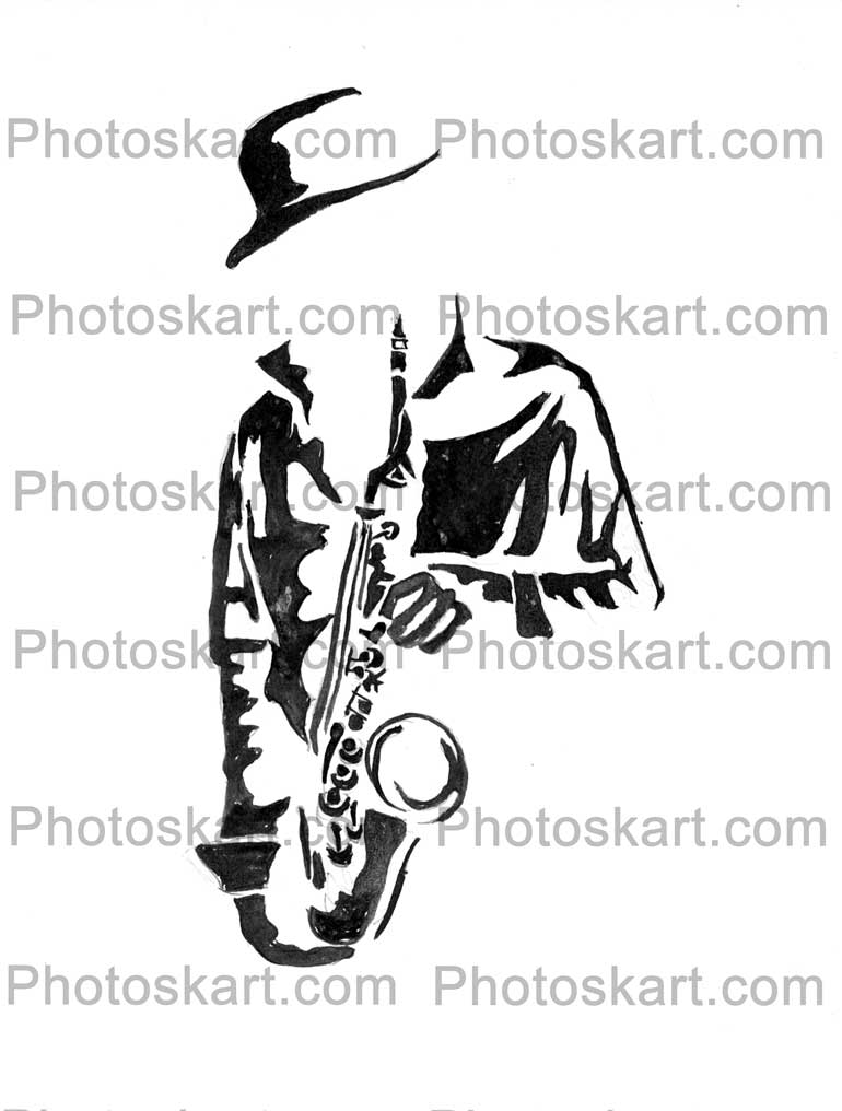 Man Sketch With Saxophone