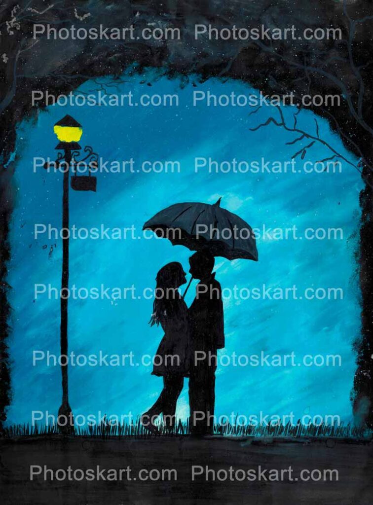 Boy And Girl Under An Umbrella