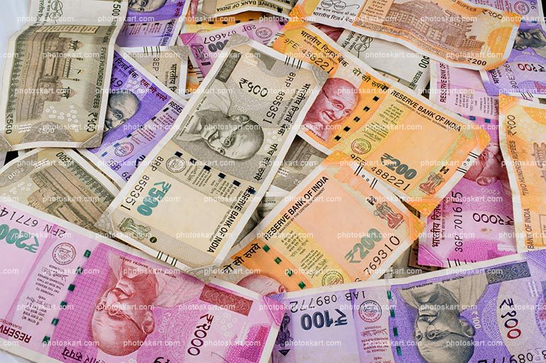 Close Up Abundance Money Variations Of Indian Rupee Notes