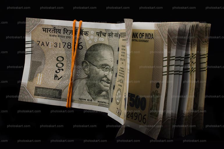 Indian New Five Hundred Note Bunch Stock Images