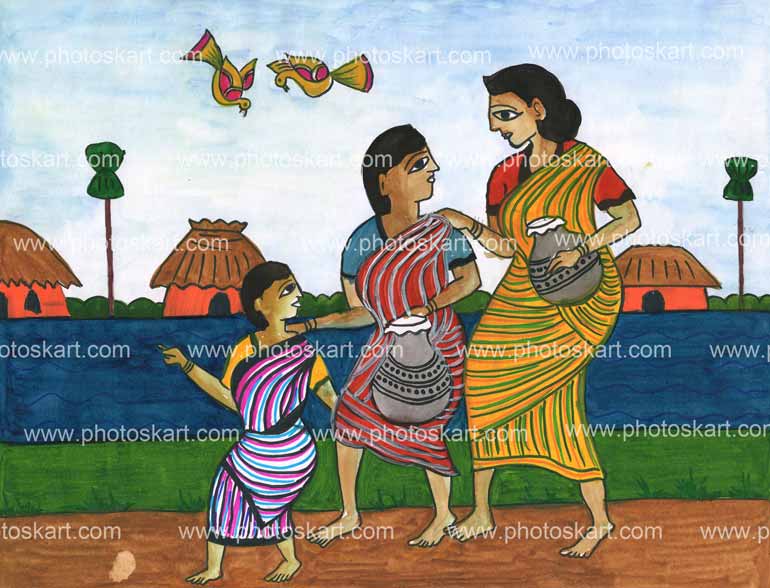 Buy Rajasthani village scene painting Handmade Painting by AZHAR ART  GALLERY. Code:ART_8266_62575 - Paintings for Sale online in India.