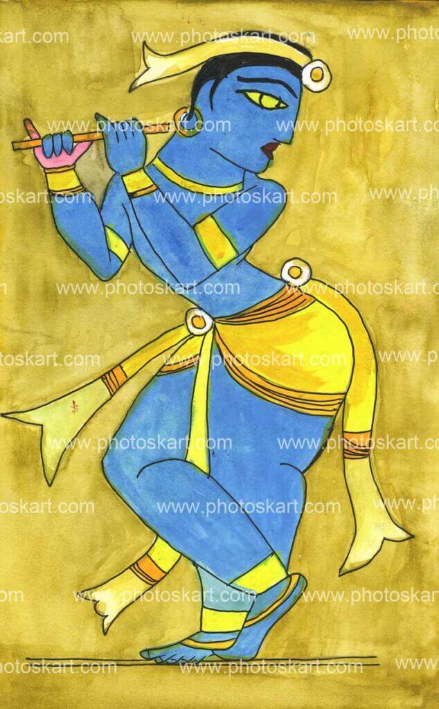 Lord Krishna Portrait Painting In Watercolour