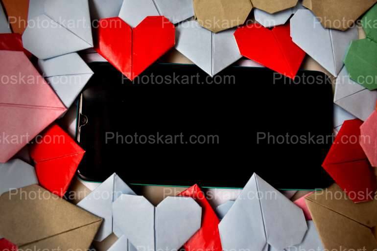 Phone With Little Hearts Frame Royaly Free Stock Image