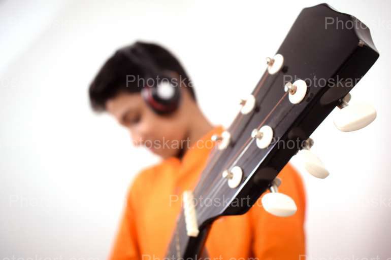 A Cute Indian Boy With Guiter Stock Image Photography