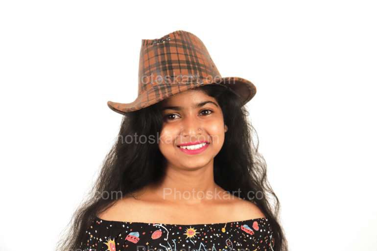 An Indian Cute Girl Wearing Cow Hat