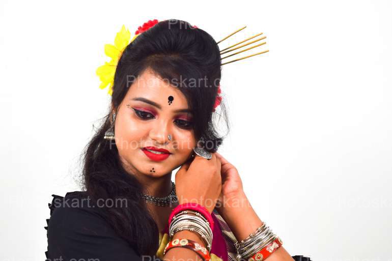 Indian Santhali Girl In White Background