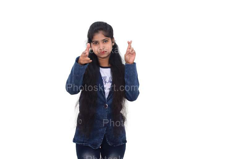 Indian Girl Keeping Gun Gesture Isolated On White Background