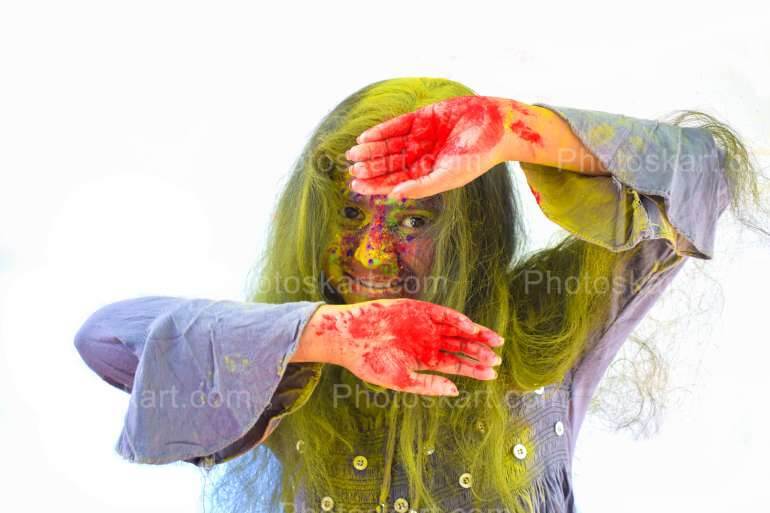 Portrait Of Indian Girl With Colored Face Stock Photography 4