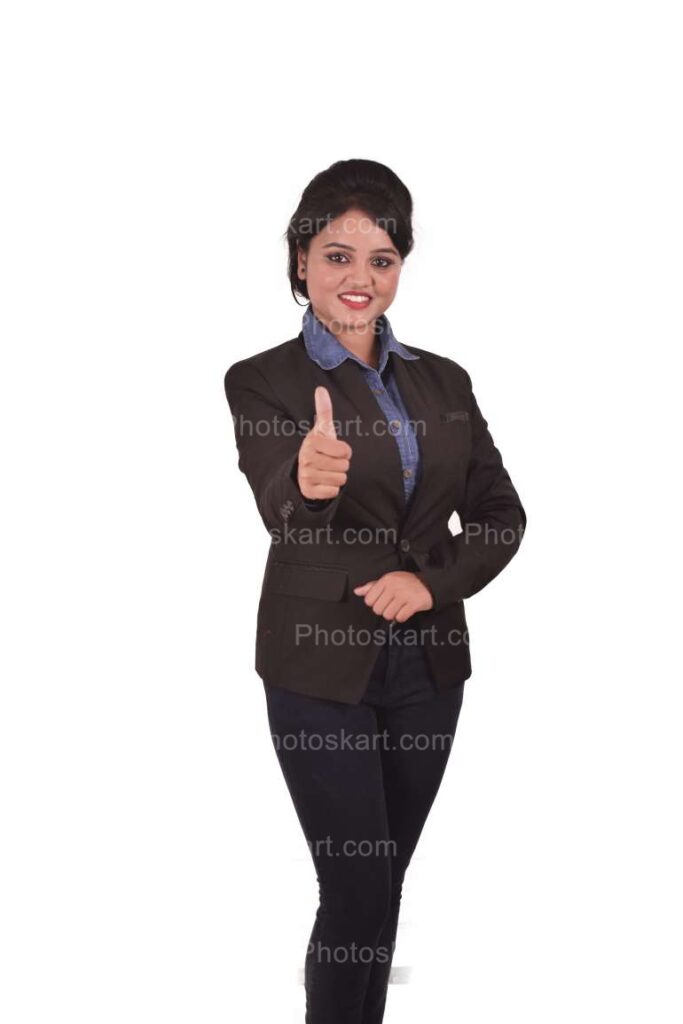 A Smiling Standing Girl Giving Thumbs Up Images