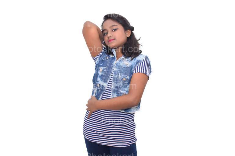 An Indian Beautiful Girl Posing Isolated On White Background