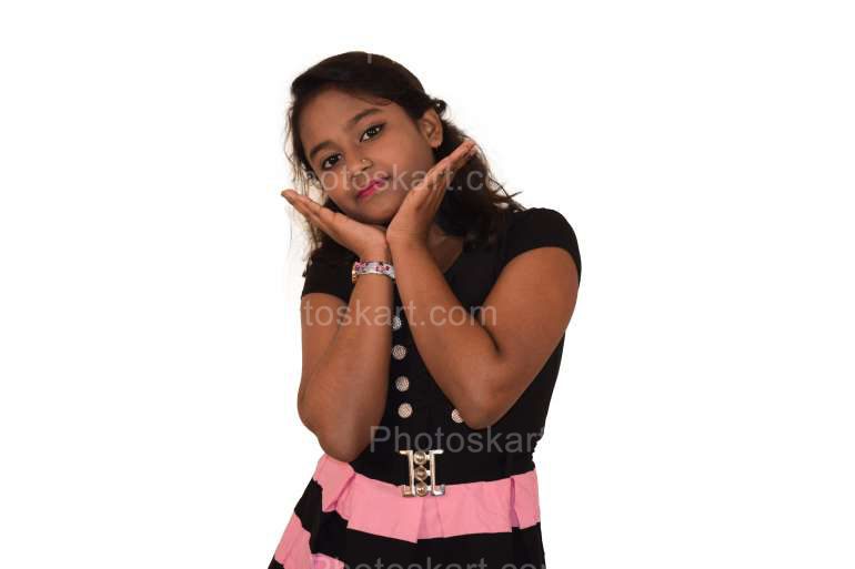 An Indian Girl Pose With Hands On Chin Stock Photography