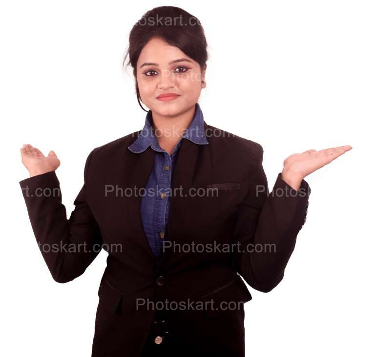 An Corporate Girl Hands Up Isolated On White Background Images