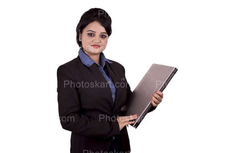 An Corporate Woman Holding A File Document Images New