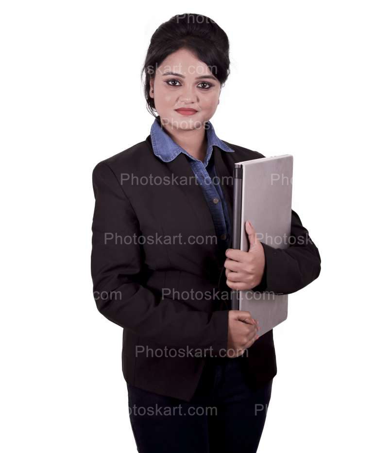 An Corporate Woman Holding A File With One Hand Image