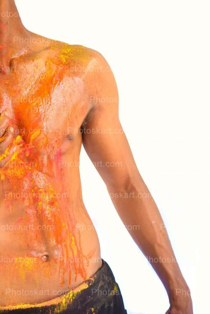 An Indian Boy Showing His Body During Holi Festival