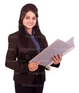 an indian working women holding an open file images