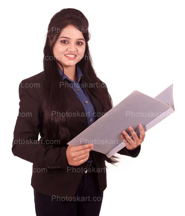 An Indian Working Women Holding An Open File Images