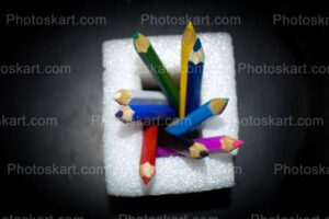 color pencil in pencile holder stock image