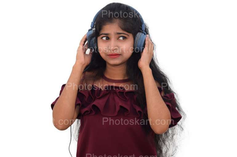 Front View Portrait Of A Teenage Girl Wearing Headphones Stock Image
