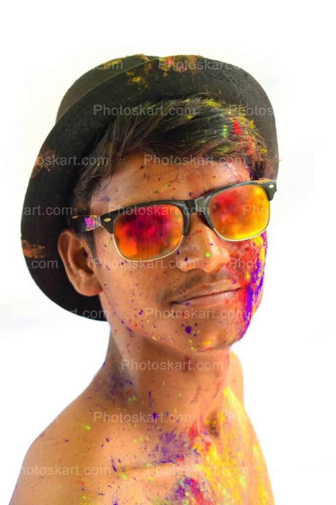 Indian Boy Wearing Sunglass During Holi Festival Stock Image