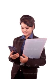 indian corporate women hold a phone and a file images