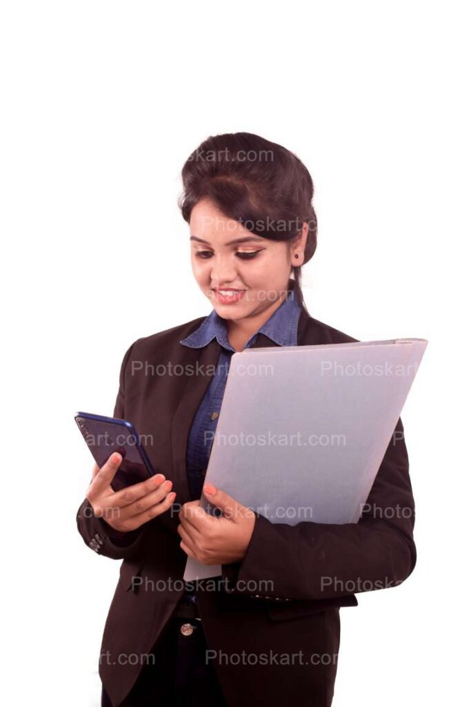 Indian Corporate Women Hold A Phone And A File Images
