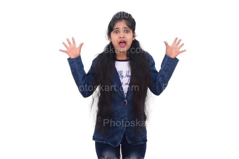 Indian Girl Shocked Expression Image Isolated On White Background