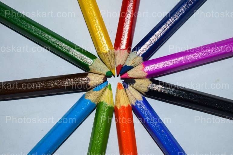Making Circle Using Color Pencils Stock Image