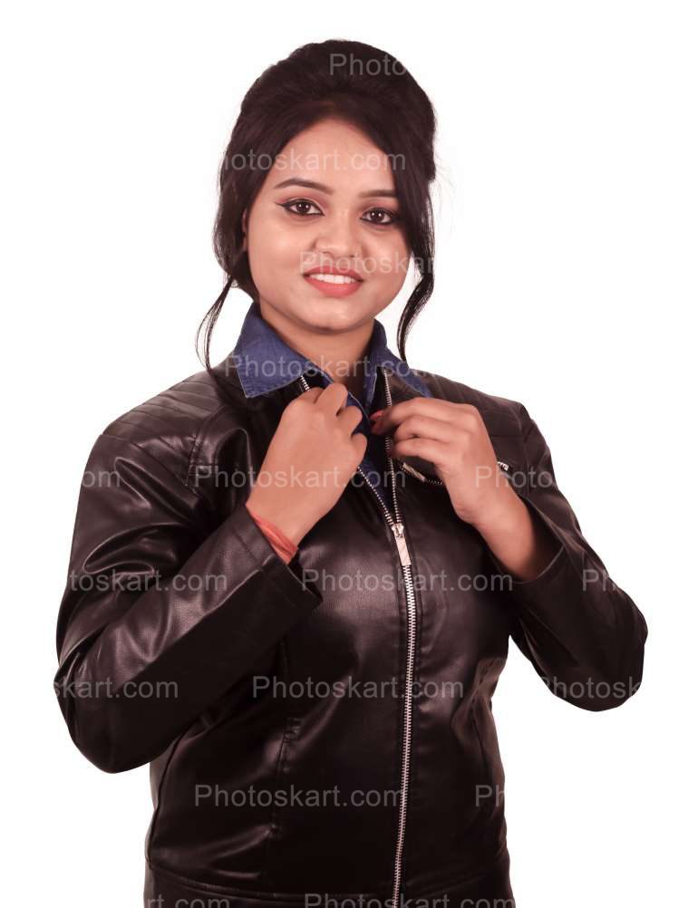 Pretty Indian Girl Weaing A Black Leather Jacket Royalty Images