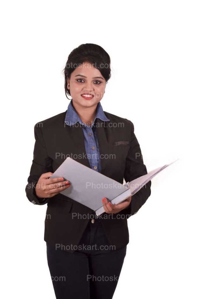 Smiling Indian Corporate Women Holding An Open File Royalty Free Images