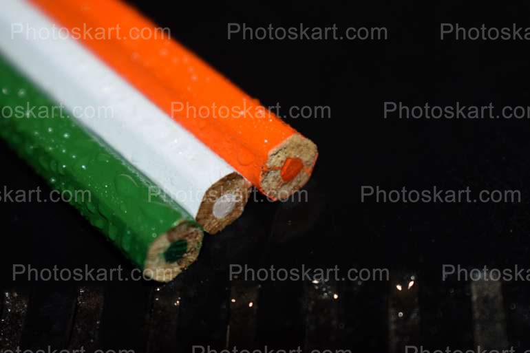 Tricolor Indian National Flag Is Represented By Three Color Pencils Stock Image