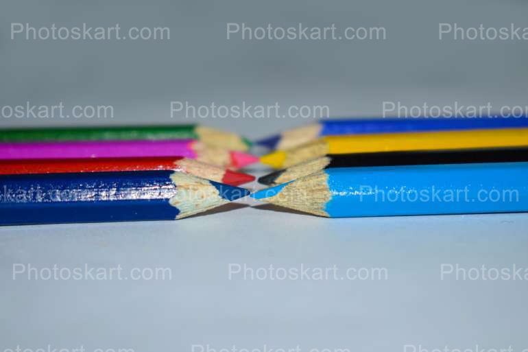 Two Bunch Of Colored Pencils Stock Photo
