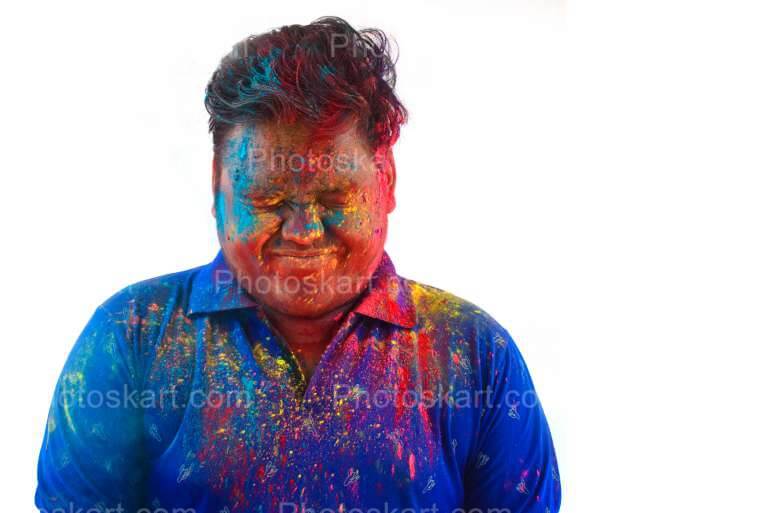 Young Indian Boy Surpised By Colour Powder Throwing Stock Image