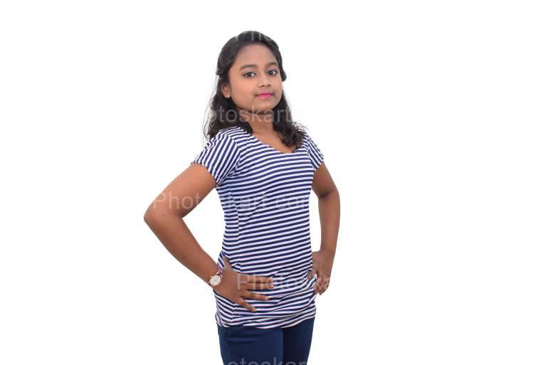 Young Indian Confident Girl Standing Hands On Waist Stock Image