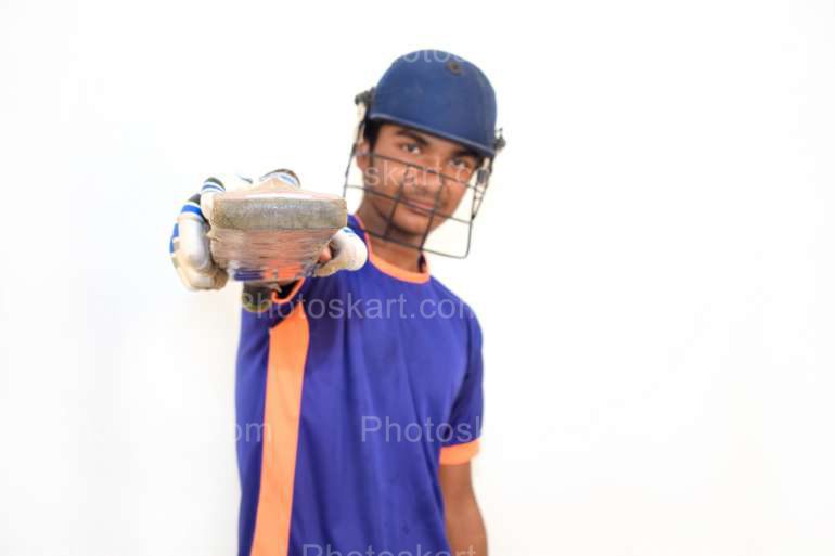 Batsman Showing His Bat After Fifty Runs Stock Image